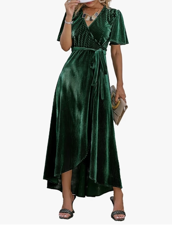 Simplee Apparel Dresses & Skirts - Simplee Apparel Emerald Green Velvet Wrap Maxi Dress with Tie